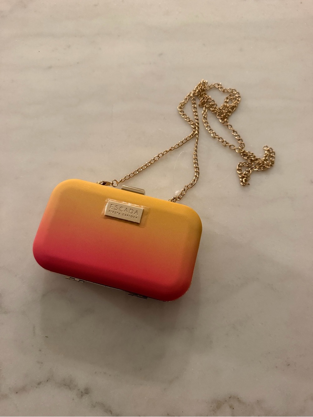 Escada Yellow to Coral Ombre Box Clutch with Gold Chain